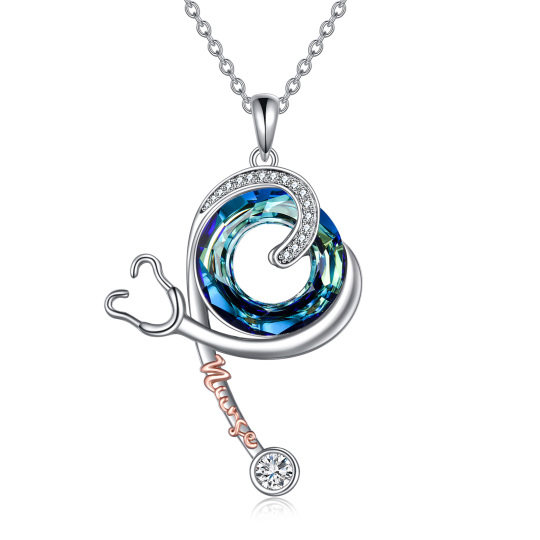 Collana con ciondolo di cristallo a forma di stetoscopio circolare in argento sterling bicolore