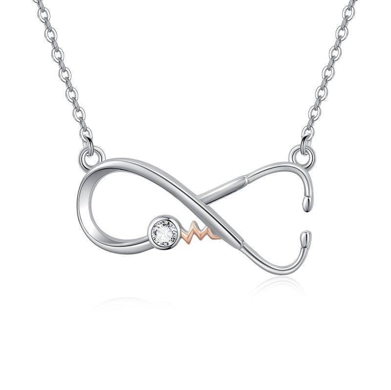 Collier en argent sterling avec pendentif stéthoscope en zircone cubique de forme circulai-18