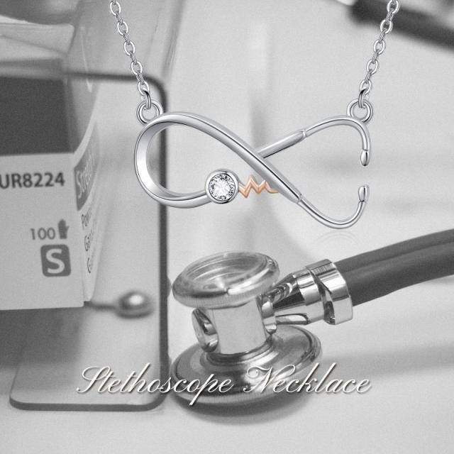 Collier en argent sterling avec pendentif stéthoscope en zircone cubique de forme circulai-5