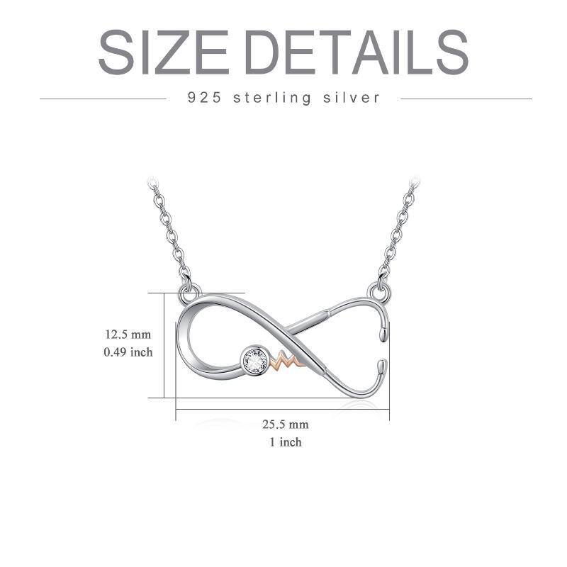 Sterling Silver Two-tone Circular Shaped Cubic Zirconia Stethoscope Pendant Necklace-6