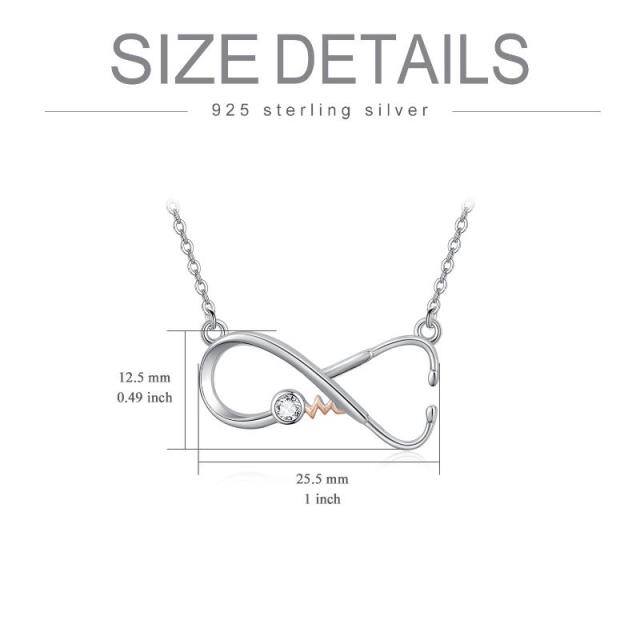 Sterling zilveren tweekleurige cirkelvormige cubic zirconia stethoscoop hanger ketting-6