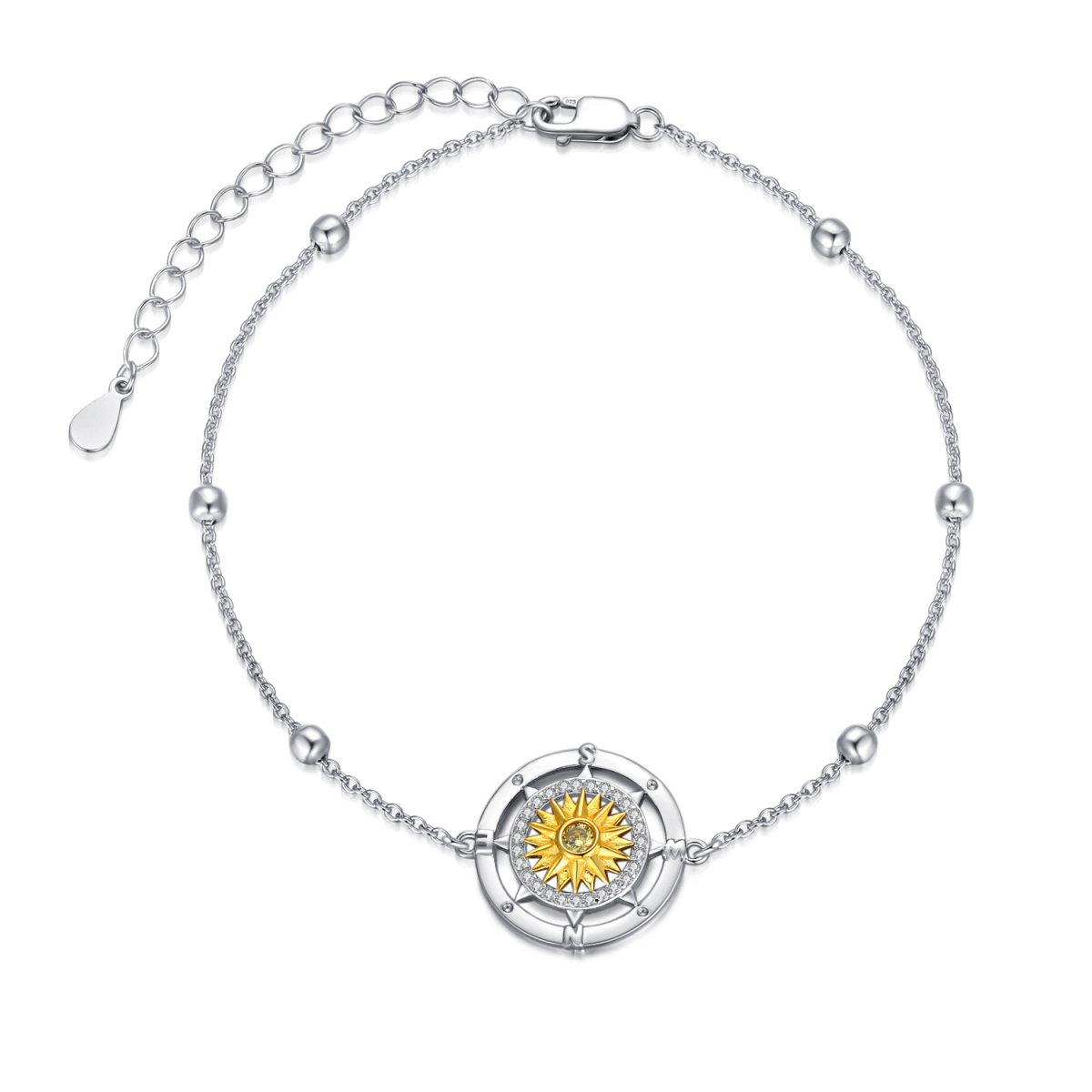 Bracciale bicolore in argento sterling a forma di circolare con girasole e bussola-1