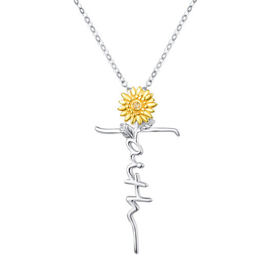 Collier en argent sterling bicolore avec pendentif en zircon cubique en forme de tournesol