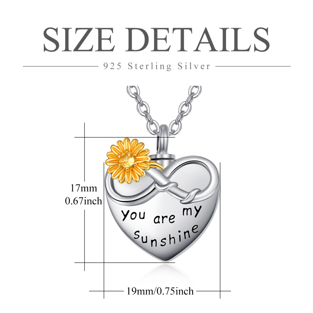 Plata de ley de dos tonos Circular Circonita Girasol y Corazón Infinito Símbolo Colgante C-8