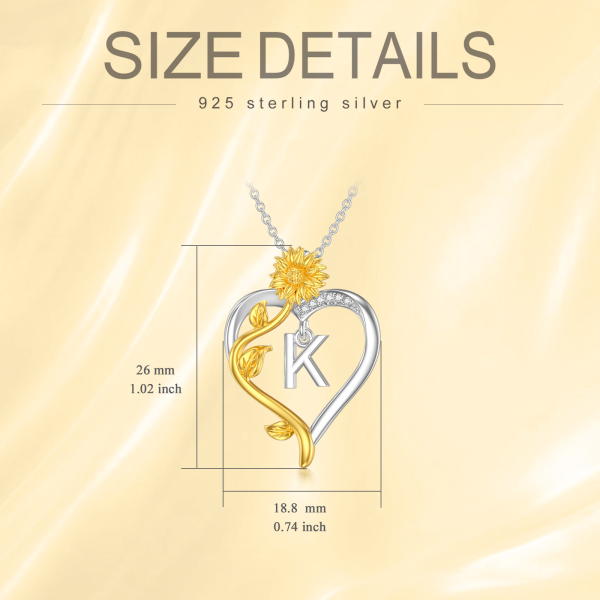 Sterling Silver Two-tone Circular Shaped Cubic Zirconia Sunflower & Heart Pendant Necklace with Initial Letter A-3