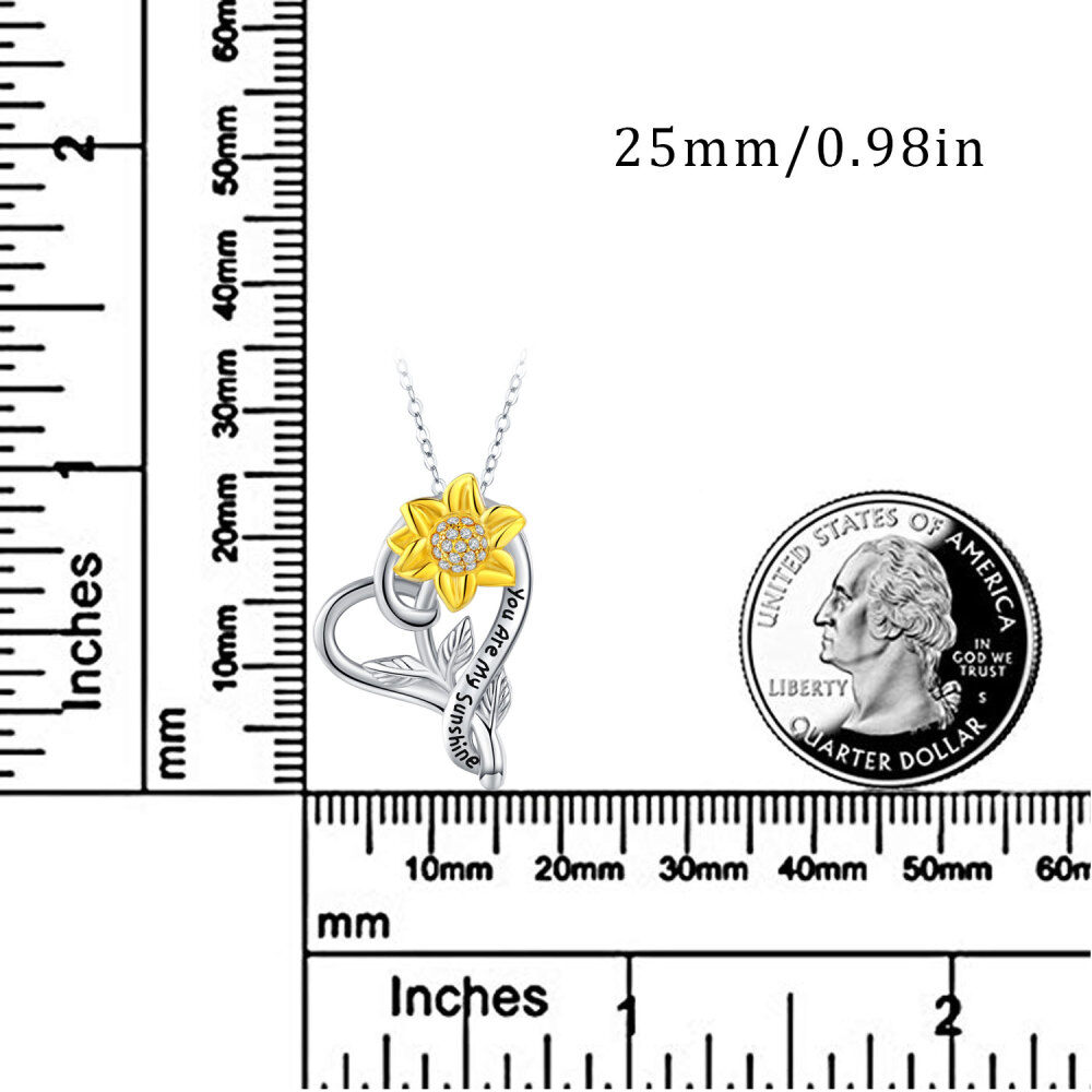 Sterling zilveren cirkelvormige zirkonia zonnebloem hart hanger ketting met gegraveerd woord-6