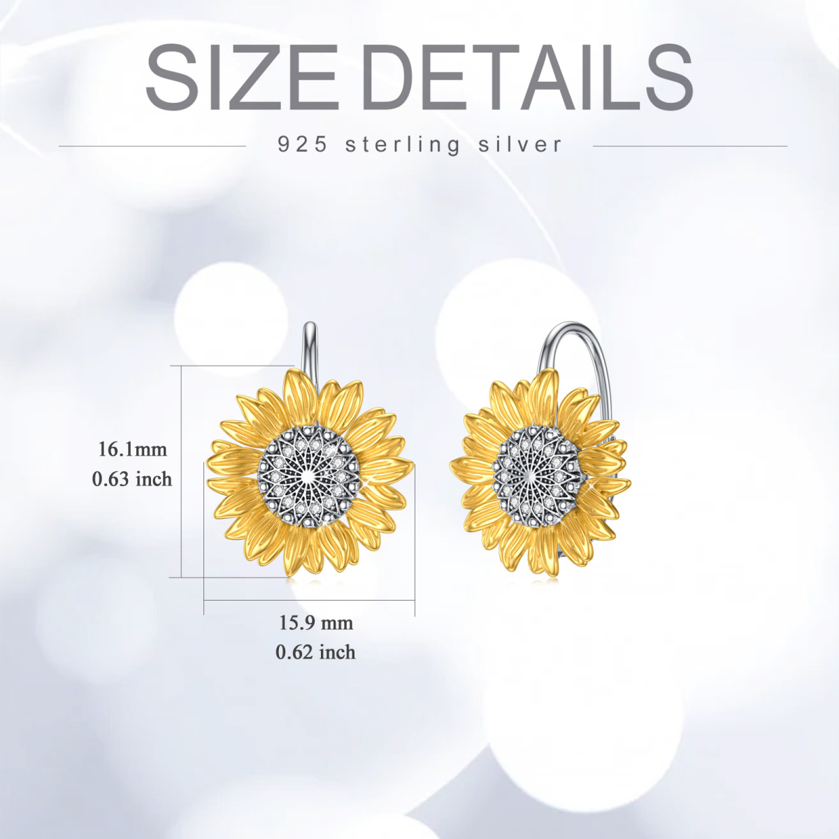 Sterling Silber zweifarbig kreisförmig Cubic Zirkonia Sonnenblume Hoop-Ohrringe-5