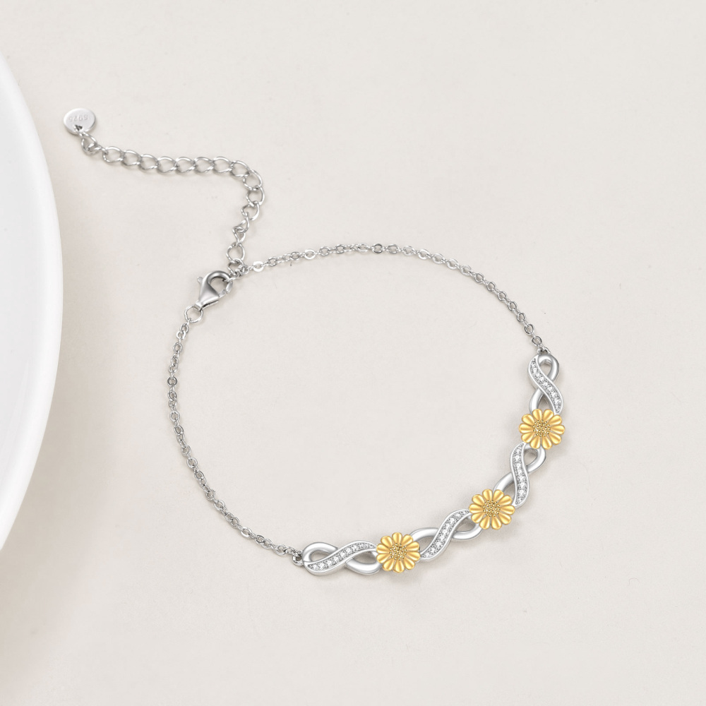 Pulseira com pingente de zircónio cúbico e símbolo do infinito em prata esterlina de dois-3