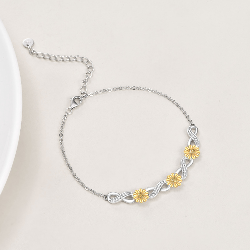 Pulseira com pingente de zircónio cúbico e símbolo do infinito em prata esterlina de dois-3