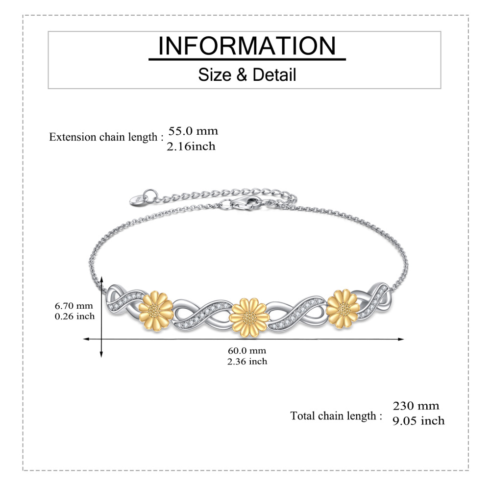Pulseira com pingente de zircónio cúbico e símbolo do infinito em prata esterlina de dois-5