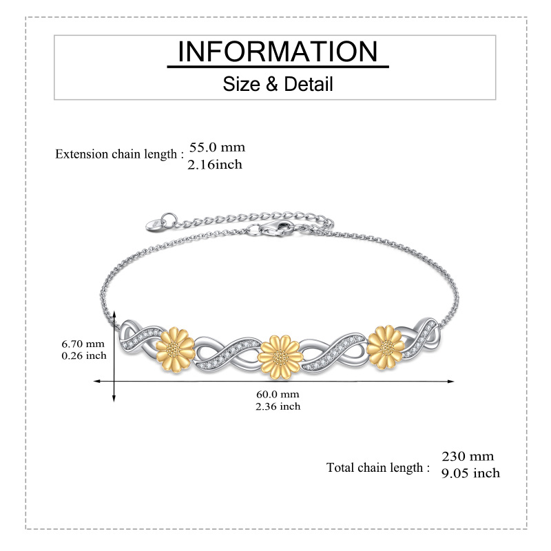 Pulseira com pingente de zircónio cúbico e símbolo do infinito em prata esterlina de dois-5