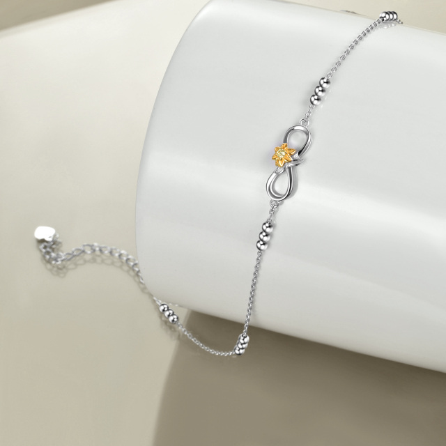 Cavigliera bicolore in argento sterling con girasole e simbolo dell'infinito a un solo strato-3