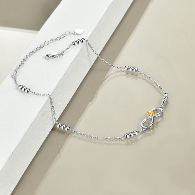 Sterling Silver Two-tone Circular Shaped Cubic Zirconia Sunflower & Infinity Symbol Single Layer Anklet-4