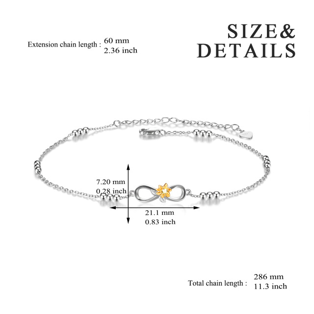 Sterling Silver Two-tone Circular Shaped Cubic Zirconia Sunflower & Infinity Symbol Single Layer Anklet-5