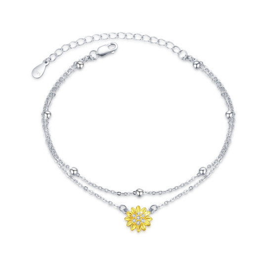 Pulsera bicolor de plata de ley con forma circular de circonita girasol en capas