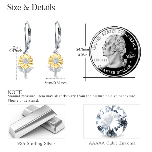 Sterling Silber zweifarbig kreisförmig Cubic Zirkonia Sonnenblume Hebel-zurück-Ohrringe-6