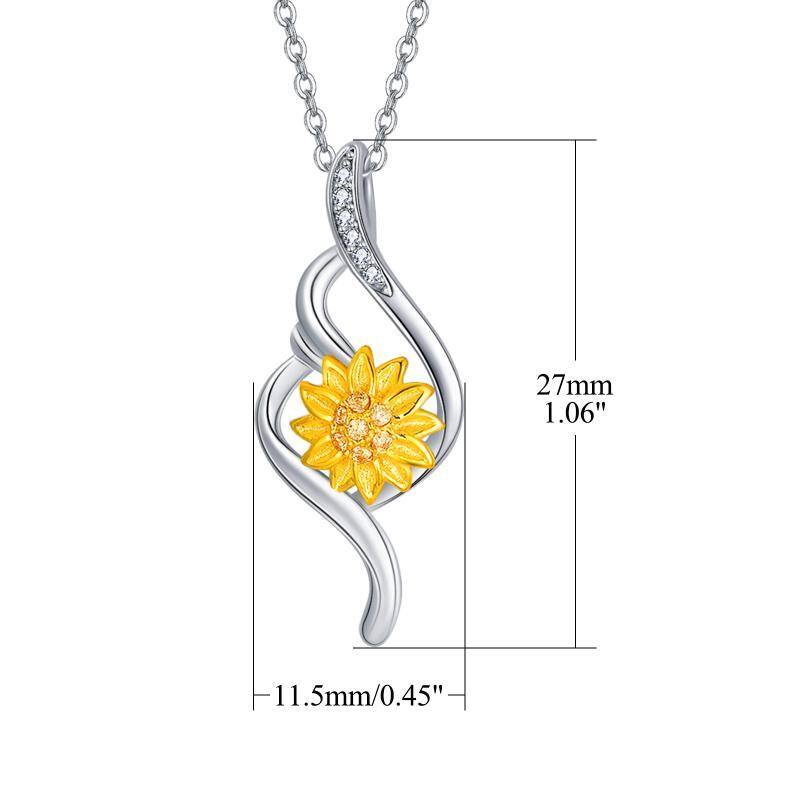 Collana con ciondolo a forma di girasole in argento sterling bicolore a forma di cerchio con zirconia cubica-7