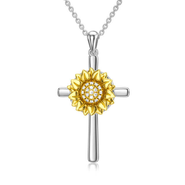 Sterling Silber zweifarbig kreisförmig kubischer Zirkon Sonnenblume & personalisierte Foto-1