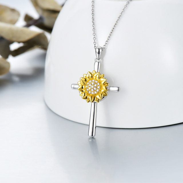 Sterling Silber zweifarbig kreisförmig kubischer Zirkon Sonnenblume & personalisierte Foto-3