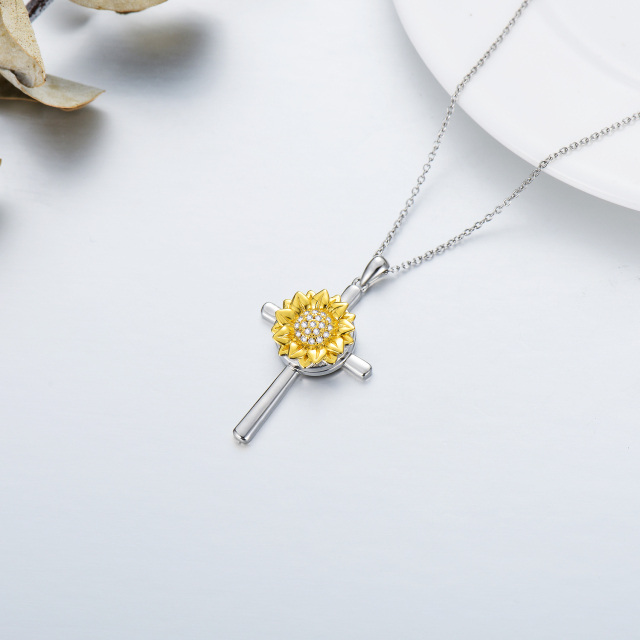 Sterling Silber zweifarbig kreisförmig kubischer Zirkon Sonnenblume & personalisierte Foto-4