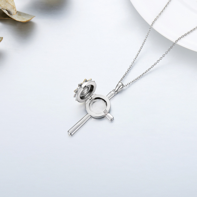 Sterling Silber zweifarbig kreisförmig kubischer Zirkon Sonnenblume & personalisierte Foto-5