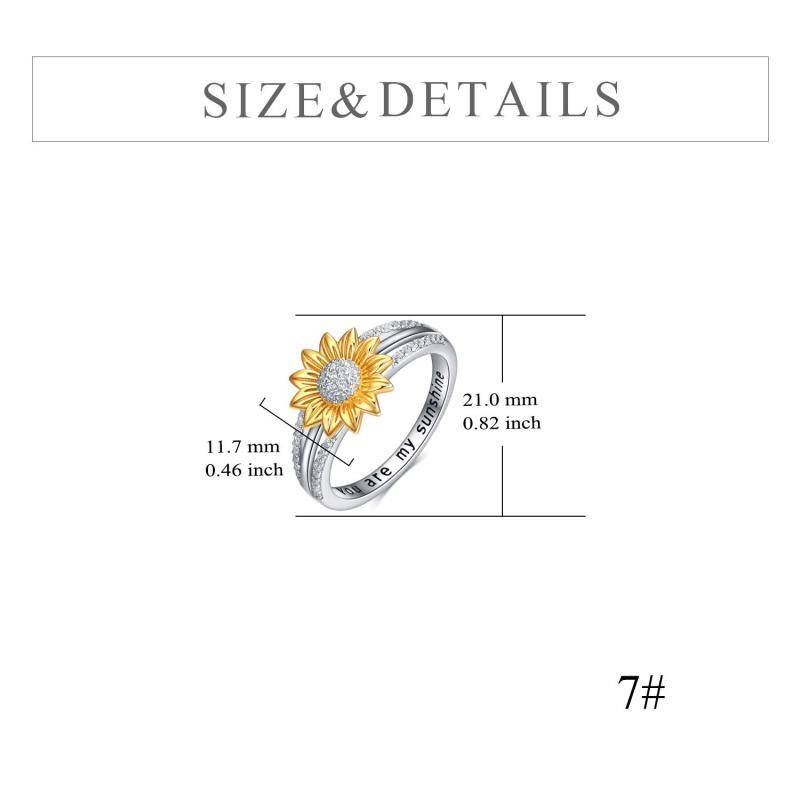 Sterling Silber zweifarbig kreisförmig Cubic Zirkonia Sonnenblume Ring mit eingraviertem W-5