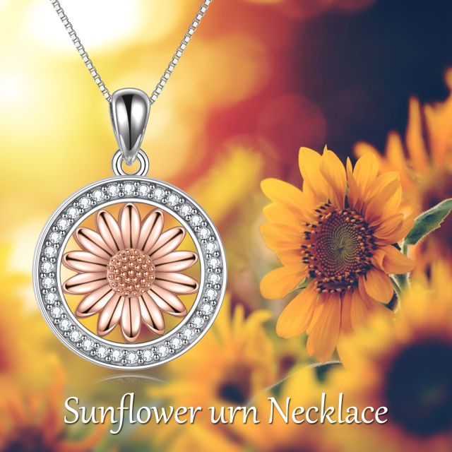 Collier Urne Tournesol en Argent Sterling Bicolore de Forme Circulaire avec Oxyde de Zirconium pour Cendres-5