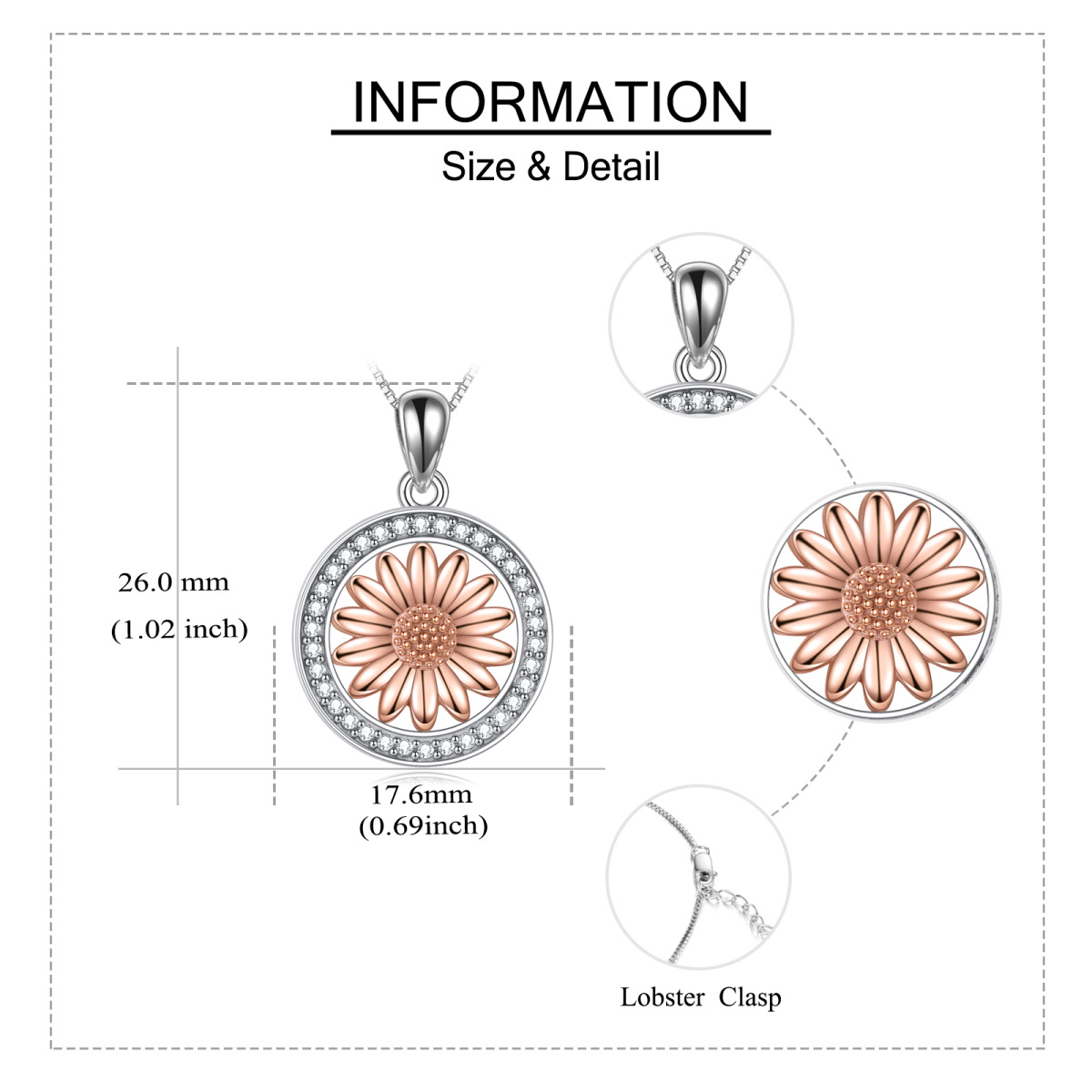 Colar de urna de girassol de zircônia cúbica em formato circular de prata esterlina para cinzas-6