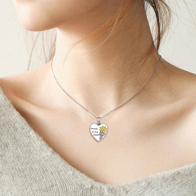 Sterling Silver Two-tone Circular Shaped Cubic Zirconia Sunflower Urn Necklace for Ashes with Engraved Word-2