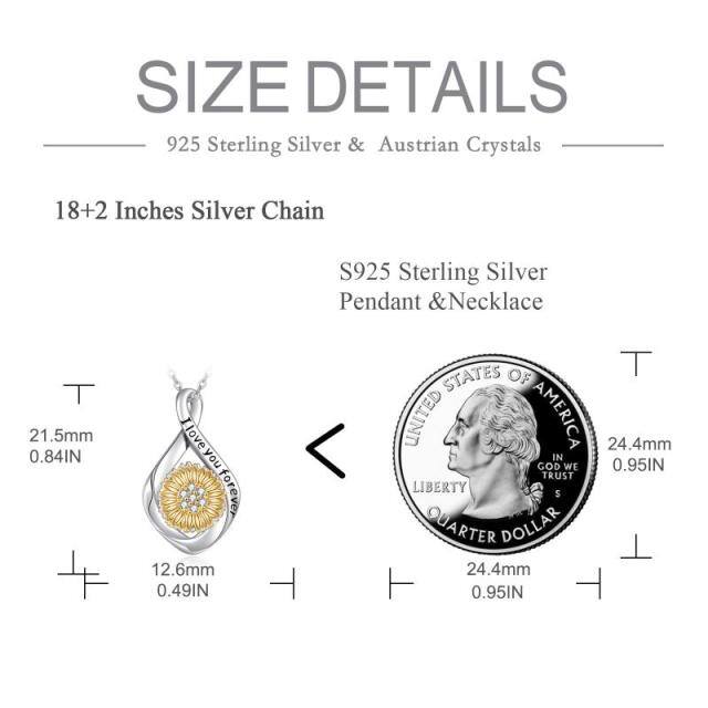 Sterling Silver Two-tone Circular Shaped Cubic Zirconia Sunflower Urn Necklace for Ashes with Engraved Word-5