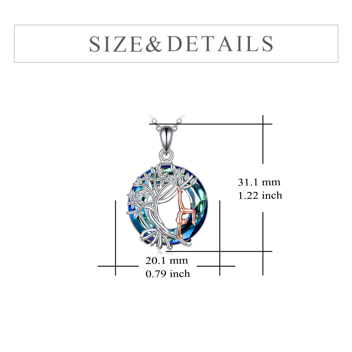 Sterling Silver Two-tone Circular Shaped Tree Of Life & Gymnast Crystal Pendant Necklace-5