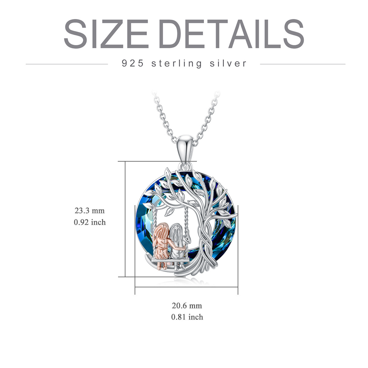 Sterling Silver Two-Tone Circular Crystal Tree Of Life Sisters Swing Pendant Necklace For Women-5