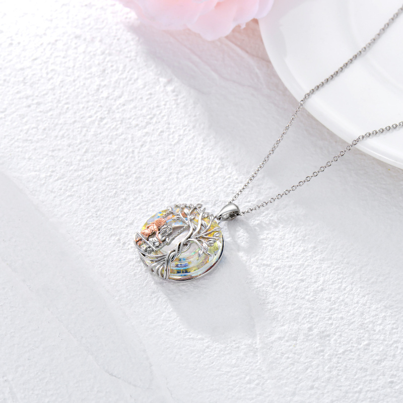 Sterling Silver Two-Tone Circular Crystal Tree Of Life Sisters Swing Pendant Necklace For Women-4