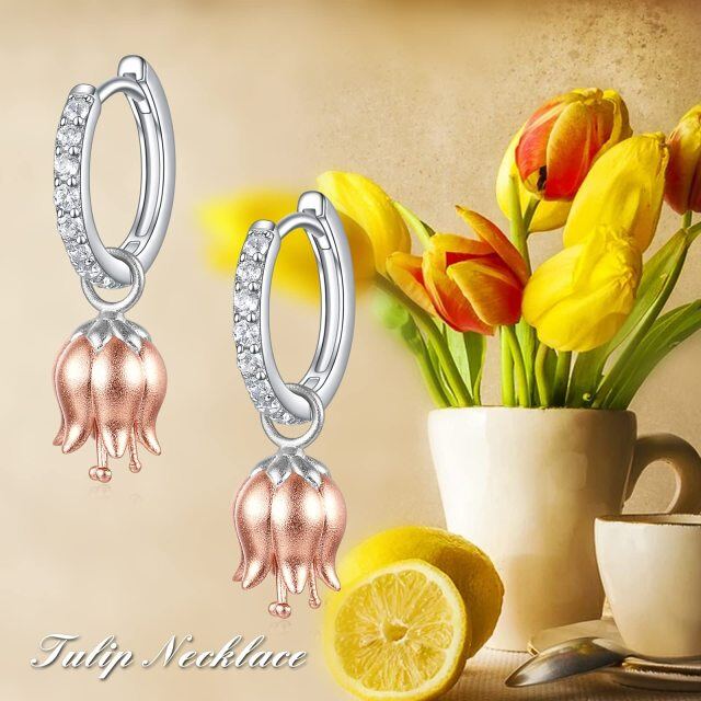 Sterling Silber zweifarbig kreisförmig kubischer Zirkon Tulpe Ohrringe-6