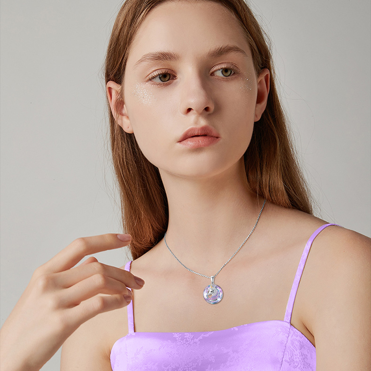 Sterling Silver Two-Tone Purple Unicorn Crystal Pendant Necklace For Women Best Friend-2