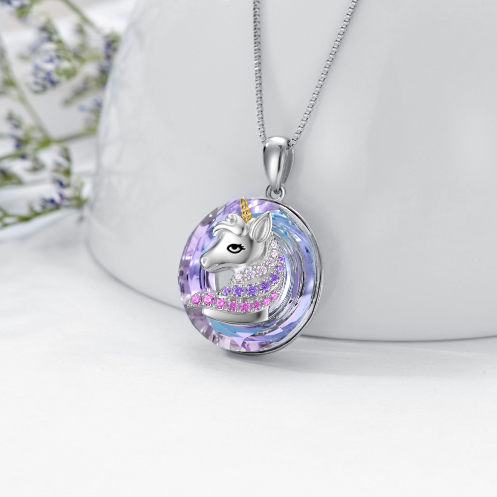 Sterling Silver Two-Tone Purple Unicorn Crystal Pendant Necklace For Women Best Friend-3