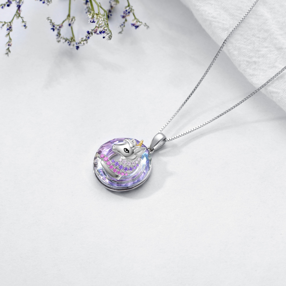 Sterling Silver Two-Tone Purple Unicorn Crystal Pendant Necklace For Women Best Friend-4