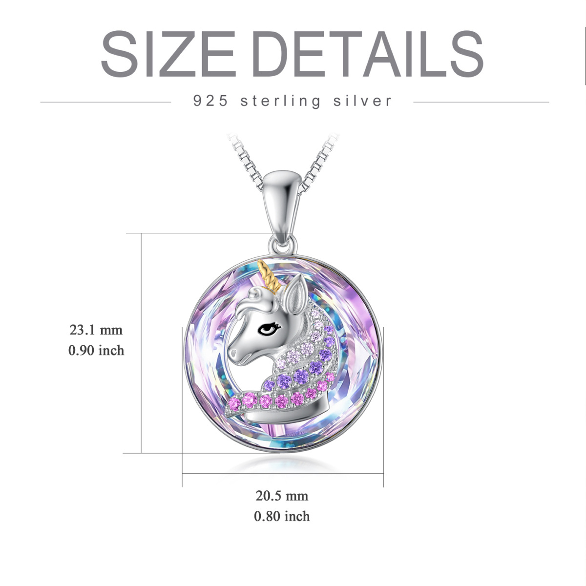 Sterling Silver Two-Tone Purple Unicorn Crystal Pendant Necklace For Women Best Friend-5