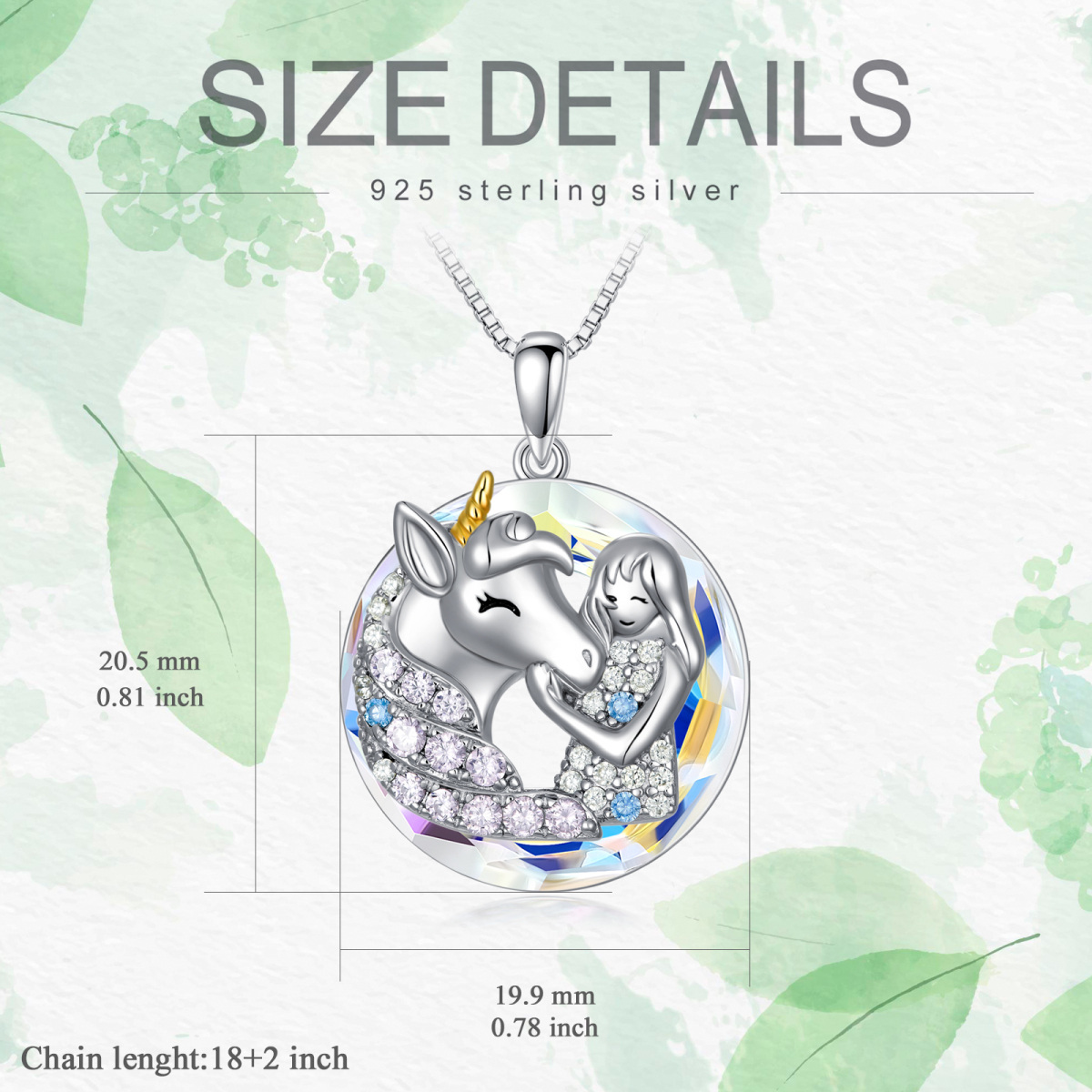 Sterling Silver Two-tone Circular Shaped Unicorn Crystal Pendant Necklace-5