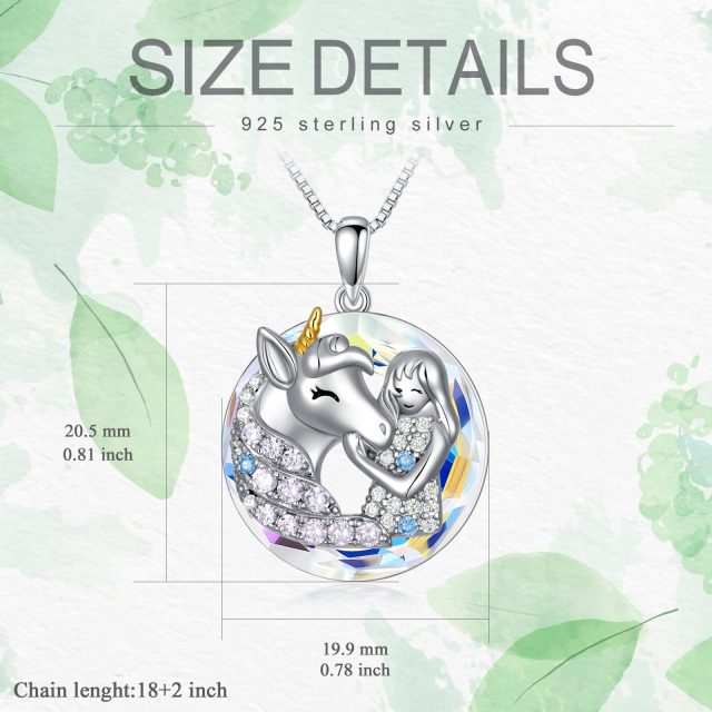 Sterling zilveren twee-tonige cirkelvormige eenhoorn kristal hanger ketting-5