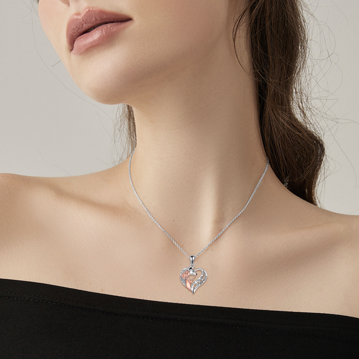 Collana in argento sterling bicolore con incisione a forma di cuore di lupo per donna-2