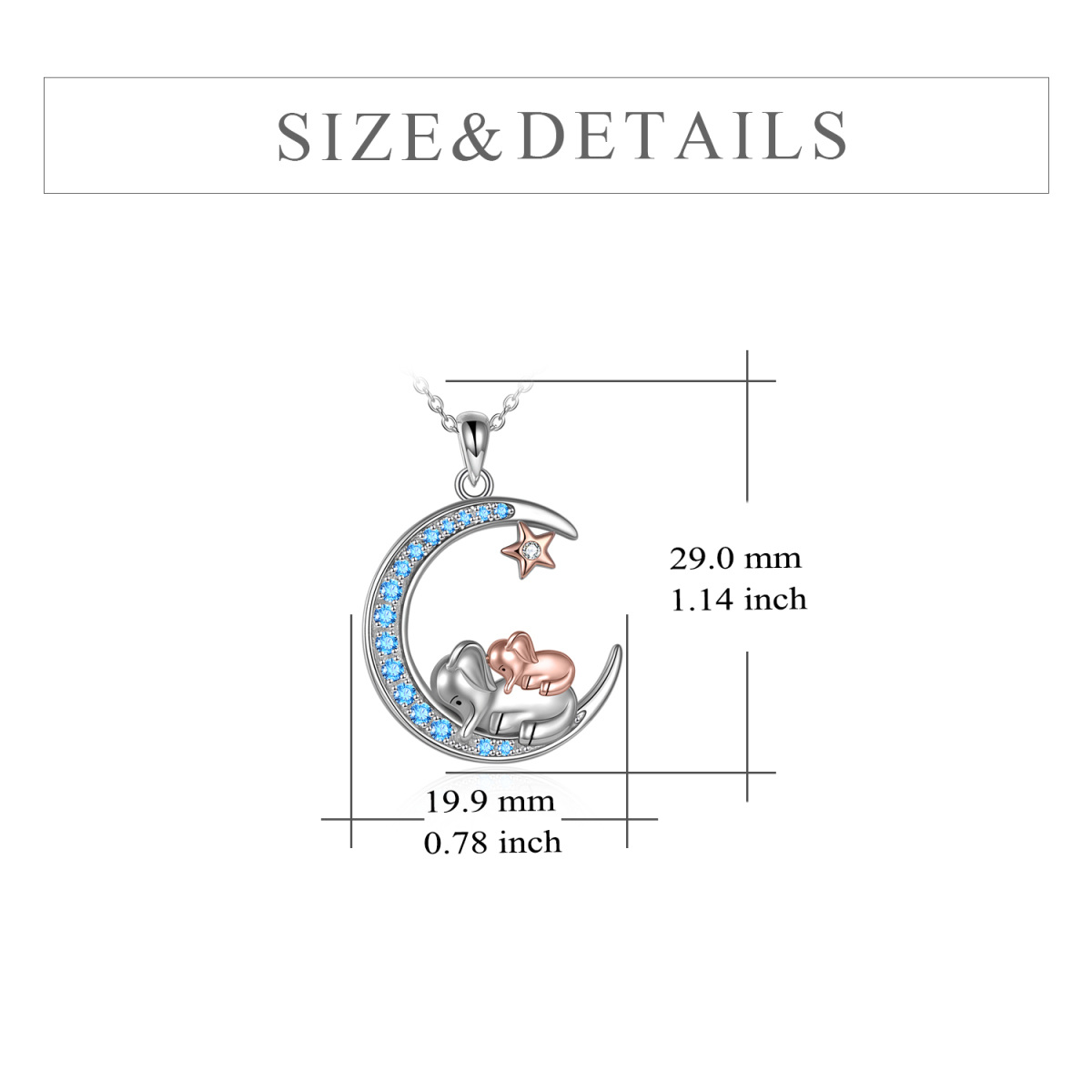 Sterling Silver Two-Tone Circular Zircon Elephant With Moon Pendant Necklace For Women-5