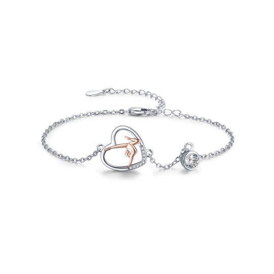 Bracciale con pendente da ginnastica in argento sterling bicolore con zirconi a forma circolare