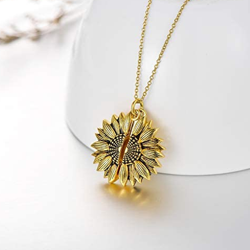 Sterling Silver Two-tone Clear Cubic Zirconia Sunflower Engraved Necklace for Women-3