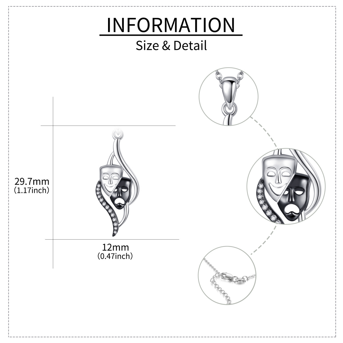 Collar con colgante de circonita cúbica en plata de ley con máscara de comedia y tragedia de dos tonos-5