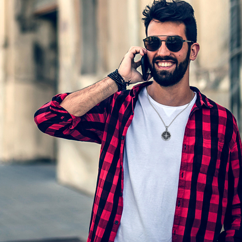 Sterling Silver Two-tone Cubic Zirconia Compass Pendant Necklace-3