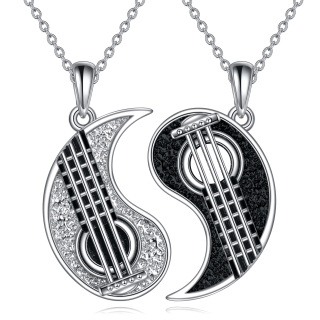 Sterling Silver Two-tone Couple & Guitar Pendant Necklace-10