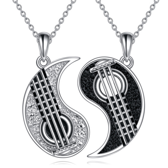 Sterling Silver Two-tone Couple & Guitar Pendant Necklace