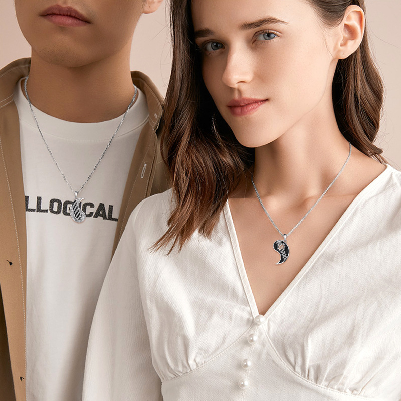 Collier en argent sterling avec pendentif couple et guitare bicolore-2