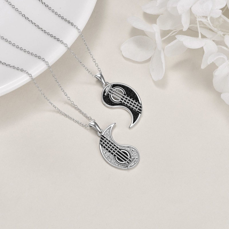 Collier en argent sterling avec pendentif couple et guitare bicolore-3